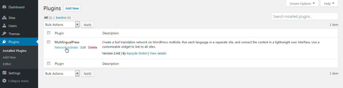 Activate MultilingualPress