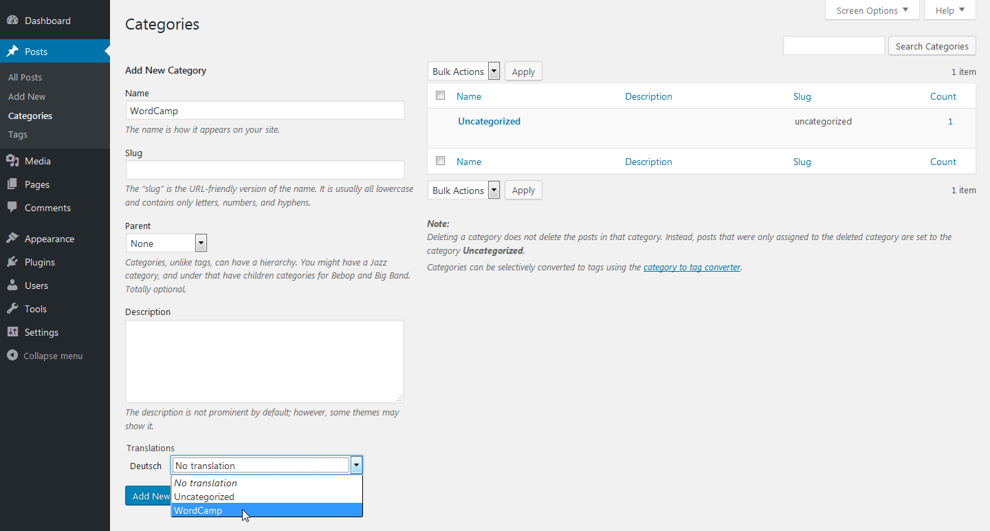 Add new category translation