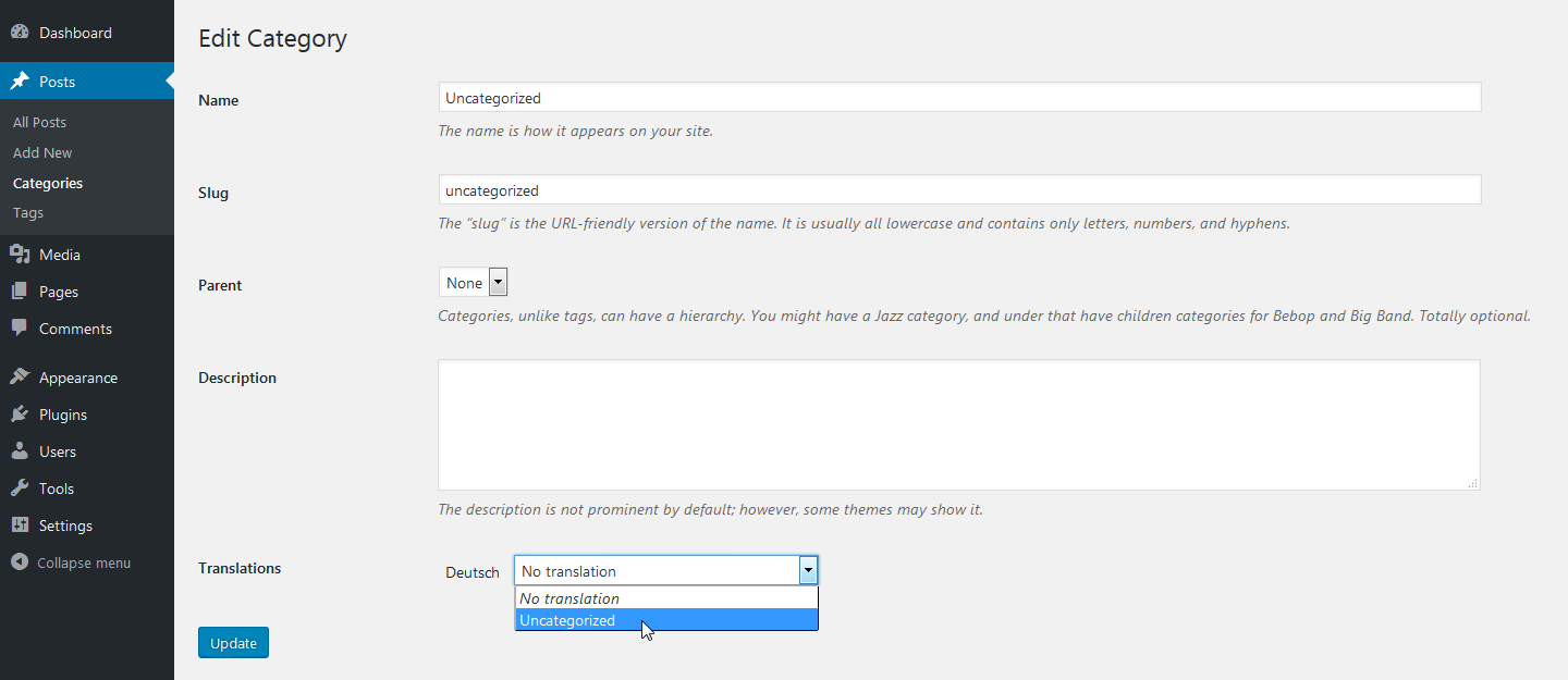 Connect existing category
