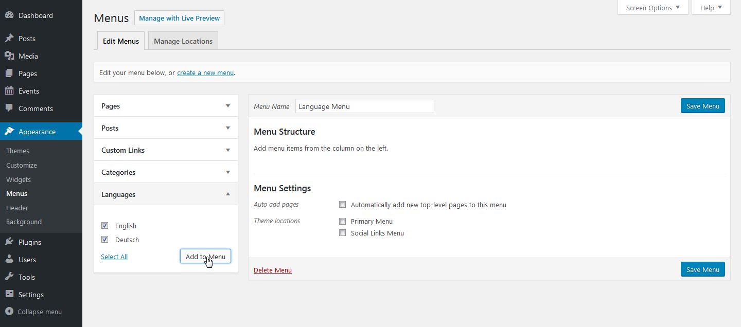 Create language menu
