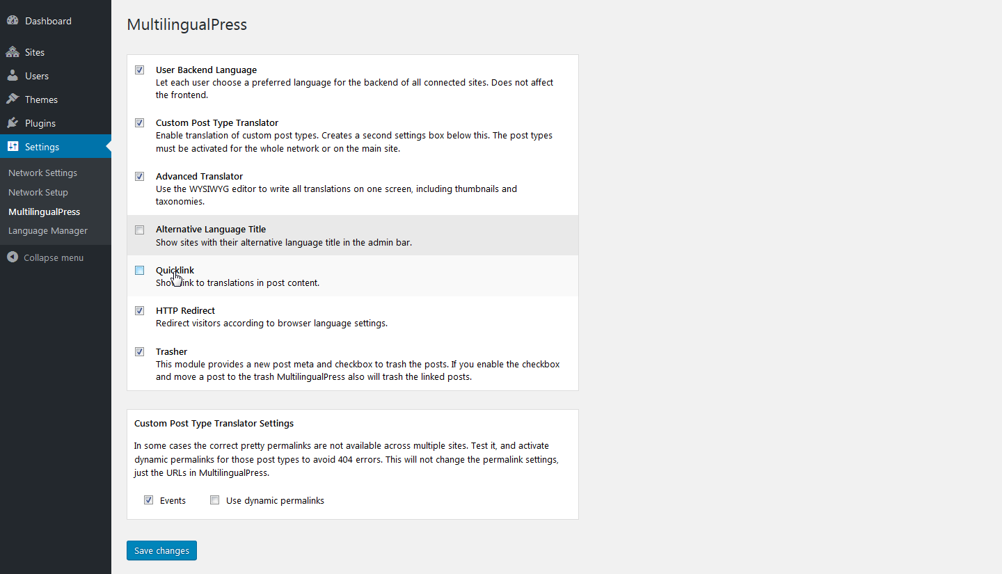 MultilingualPress settings