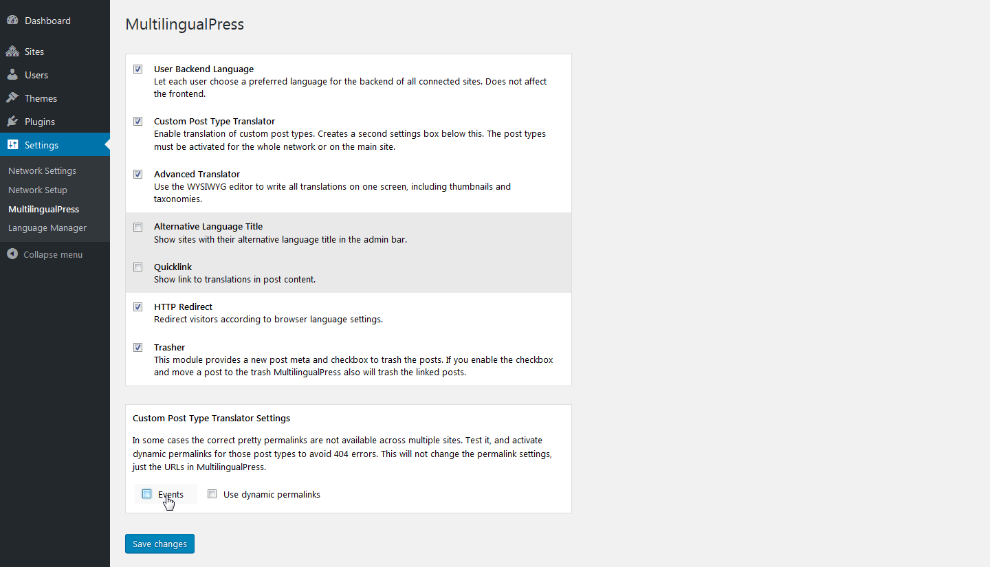 MultilingualPress settings