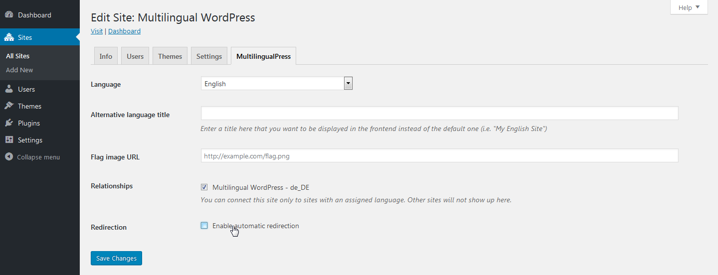 Redirect site setting