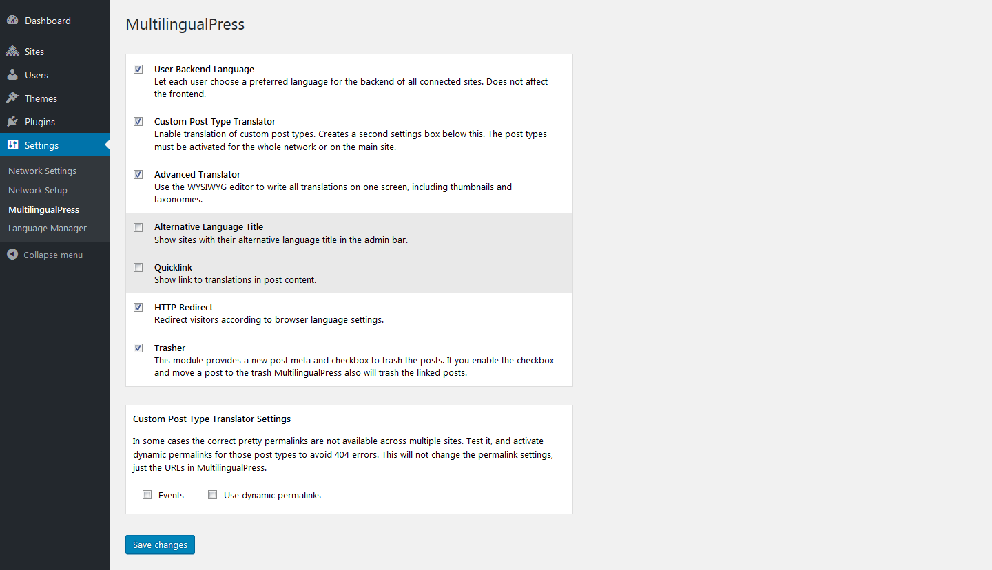 MultilingualPress settings