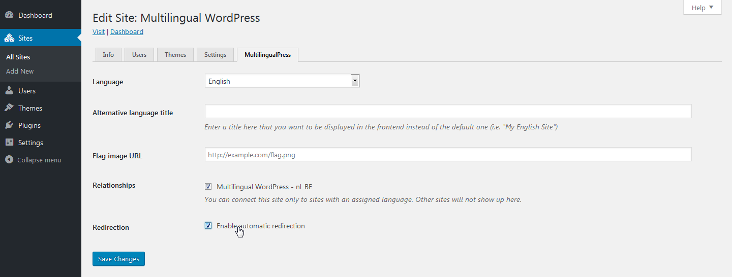 Redirect site setting
